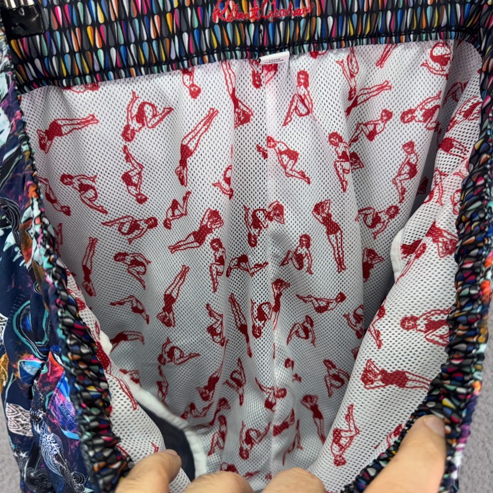 Robert Graham Swim Trunks Mens L Navy Blue Seahorse Tropical Print Shorts Beach - Picture 3 of 9